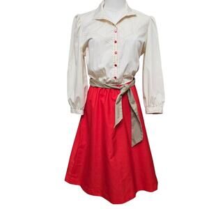 J.J. Dean of California Vintage 70s Western Cowgirl Puff Sleeve Midi Dress M Red